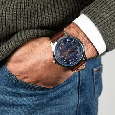 Armani Exchange Three-Hand Date Brown Leather Watch