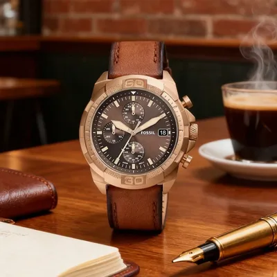 Fossil Bronson Chronograph Brown Leather Strap Watch for Men
