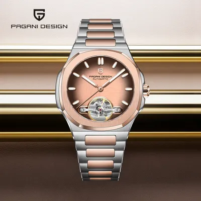 PAGANI DESIGN Automatic Men's Watch With Rose Golden Curry Dial
