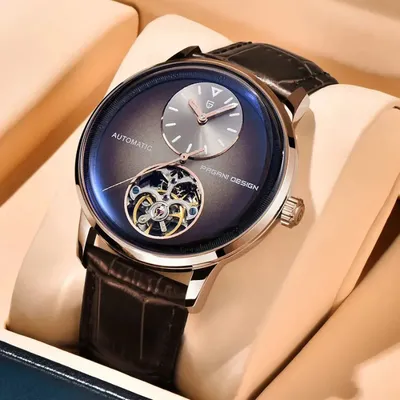 PAGANI DESIGN Men's Balance Wheel Automatic Leather Watch