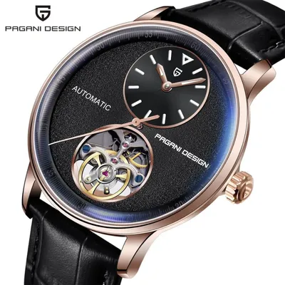 PAGANI DESIGN Men's Balance Wheel Automatic Leather Watch