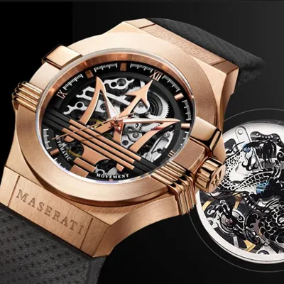 Maserati Potenza Limited Edition Automatic Skeleton Leather Strap Watch