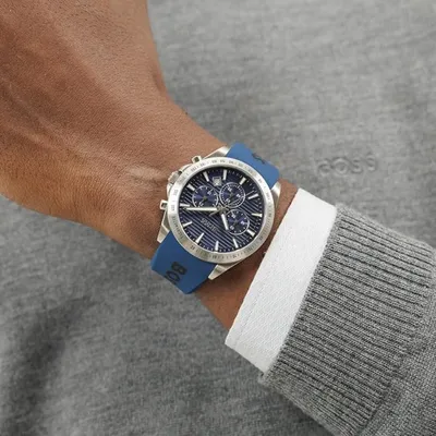 Hugo Boss Silicone Dark Blue Dial Chronograph Men's Watch
