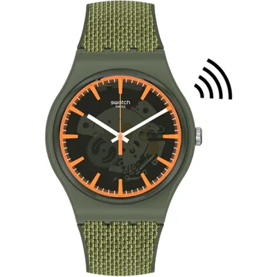 Swatch PAY! OnGPAY! NFC Cashless Payment Watch–Olive Green Transparent Dial