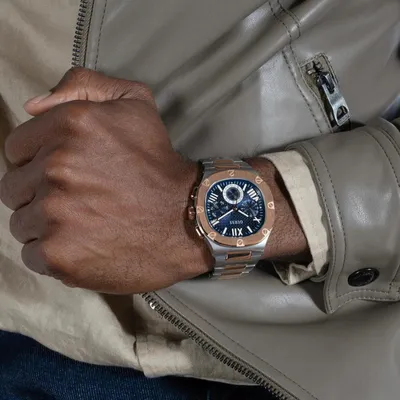 Guess Multifunction Blue Dial Two Tone Steel Strap Watch