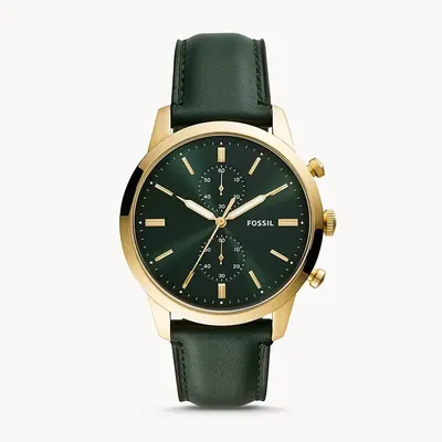 Fossil Townsman Chronograph Dark Green Leather Strap Watch 