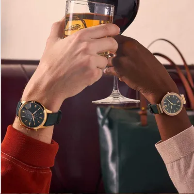 Fossil Townsman Chronograph Dark Green Leather Strap Watch 