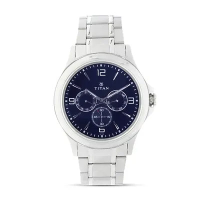 Titan Eco Multifunction Blue Dial Silver Strap Watch