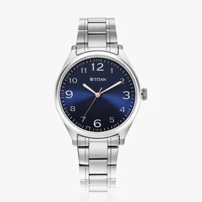 Titan Quartz Blue Dial Stainless Steel Strap Watch