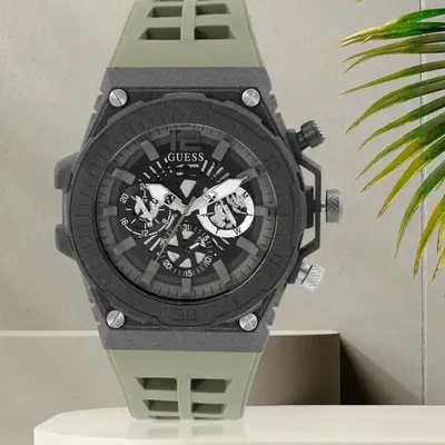 Guess Multi-Function Dial Green Textured Silicone Strap Watch