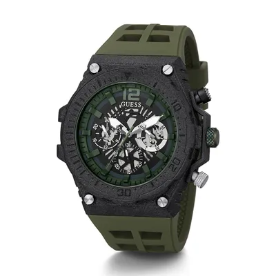 Guess Multi-Function Dial Green Textured Silicone Strap Watch