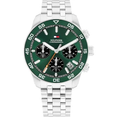 Tommy Hilfiger Th85 Quartz with Green Dial Silver Strap Watch