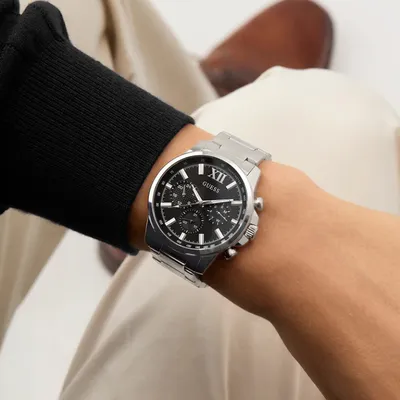 GUESS Silver-Tone Multifunction Men's Watch