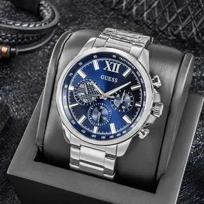 GUESS Men's Silver Tone Multi-function Watch 