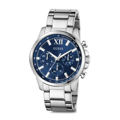 GUESS Men's Silver Tone Multi-function Watch 