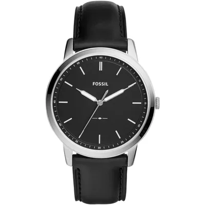 Fossil The Minimalist Three Hand Black Dial Black Leather Strap Watch