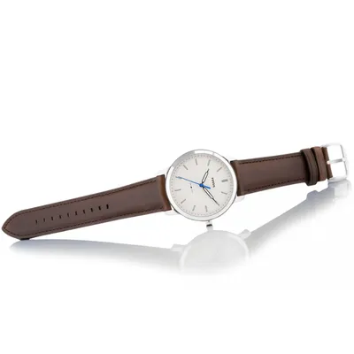 Fossil Minimalist Off White Dial Brown Leather Strap Watch