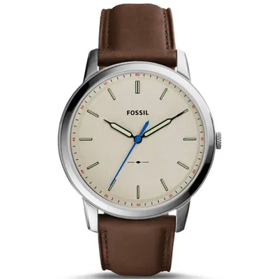 Fossil Minimalist Off White Dial Brown Leather Strap Watch