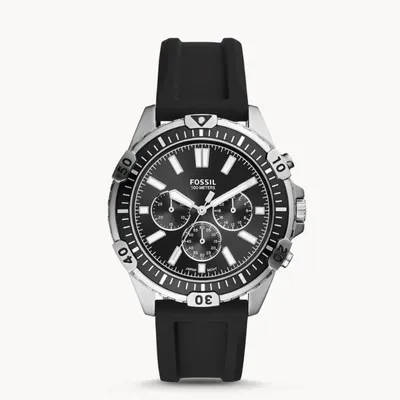 Fossil Bannon Multifunction Black Dial Black Silicone Strap Watch