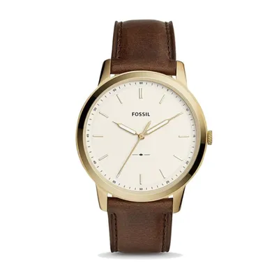 Fossil The Minimalist White Dial Brown Leather Strap Watch