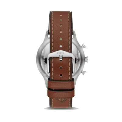 Fossil Retro Pilot Chronograph Silver Dial Brown Leather Strap Watch