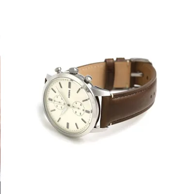Fossil Townsman Chronograph White Dial Brown Leather Strap Watch