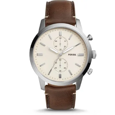 Fossil Townsman Chronograph White Dial Brown Leather Strap Watch