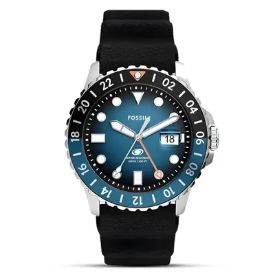 Fossil Blue GMT Black Silicone Men's Watch