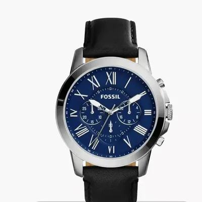 Fossil Grant Blue Dial Leather Men's Watch