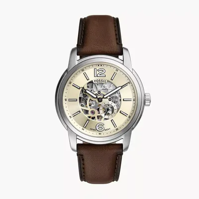 Fossil Leather Analog Beige Dial Men's Watch