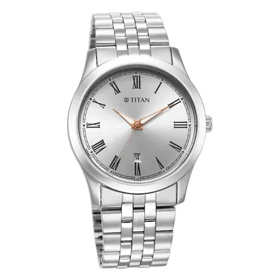 Titan Silver White Urban Silver White Dial Metal Strap Watch