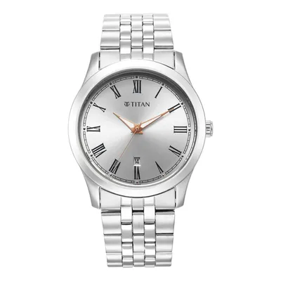 Titan Silver White Urban Silver White Dial Metal Strap Watch