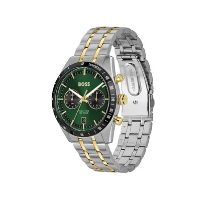 Hugo Boss Two-Tone Steel Green Dial Multi-function Men's Watch