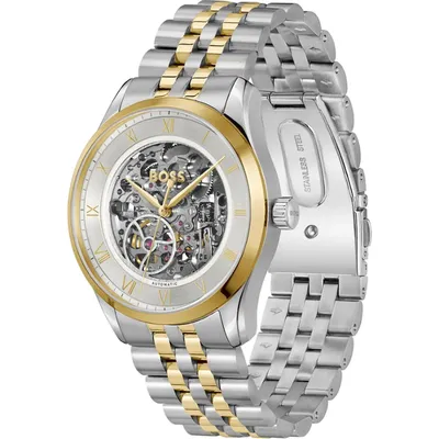BOSS Principle Skeleton Mech-Automatic Silver White Round Dial Men's Watch