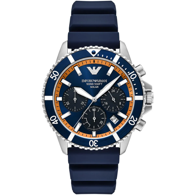 Emporio Men's World Explorer Solar-Powered Chronograph Blue Silicone Watch