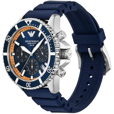 Emporio Men's World Explorer Solar-Powered Chronograph Blue Silicone Watch
