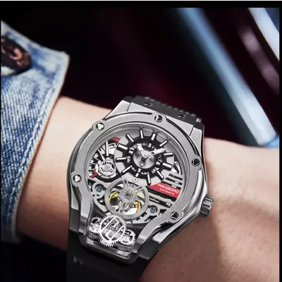 HANBORO Skeleton Silver Dial Automatic Watch
