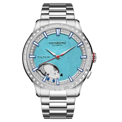 HANBORO Men Automatic Watch 41.5MM Hourly Alarm Mechanical Wrist watch