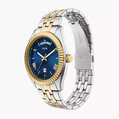 Fossil Campbell Blue Dial 42mm 2 tone Men's Watch - FS6141