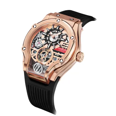 HANBORO Warcraft Series Men's Geometric Skeleton Automatic Hollow Mechanical Watch Waterproof Sports Declaration Watch