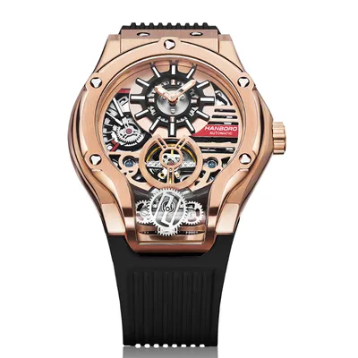 HANBORO Warcraft Series Men's Geometric Skeleton Automatic Hollow Mechanical Watch Waterproof Sports Declaration Watch