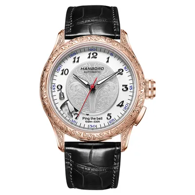 HANBORO Mechanical Alarm Watch Men Automatic Ping Bell Hourly Chime Luxury 100M Waterproof Sapphire Steel Business Unique