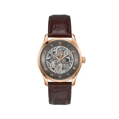 BOSS Principle Skeleton Mech-Automatic Dark Grey Round Dial Men's Watch