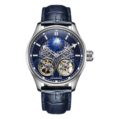 HANBORO Star Series Men's Luxury Fashion Watch Fully Automatic Mechanical Hollow Waterproof Night Glow Dial 22mm Band Glass