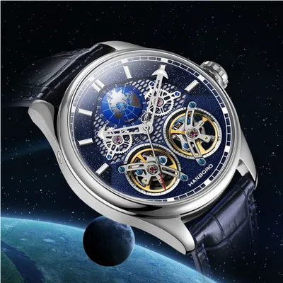 HANBORO Star Series Men's Luxury Fashion Watch Fully Automatic Mechanical Hollow Waterproof Night Glow Dial 22mm Band Glass