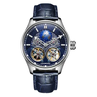 HANBORO Star Series Men's Luxury Fashion Watch Fully Automatic Mechanical Hollow Waterproof Night Glow Dial 22mm Band Glass