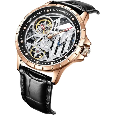 Automatic Mechanical Skeleton Wrist Watch with Leather Strap