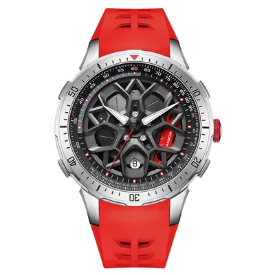 HANBORO 2005 Supercar Series Automatic Mechanical Watch – Red Silicone Strap
