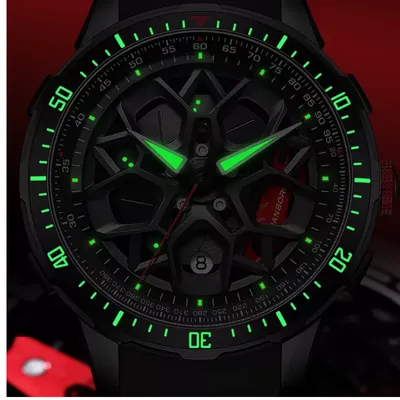 HANBORO 2005 Supercar Series Automatic Mechanical Watch – Red Silicone Strap