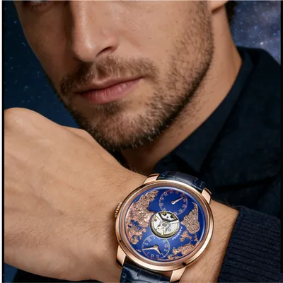 HANBORO World Time Series Men's Fully Automatic Mechanical Watch with Hollow Flywheel World Earth Personality Watch